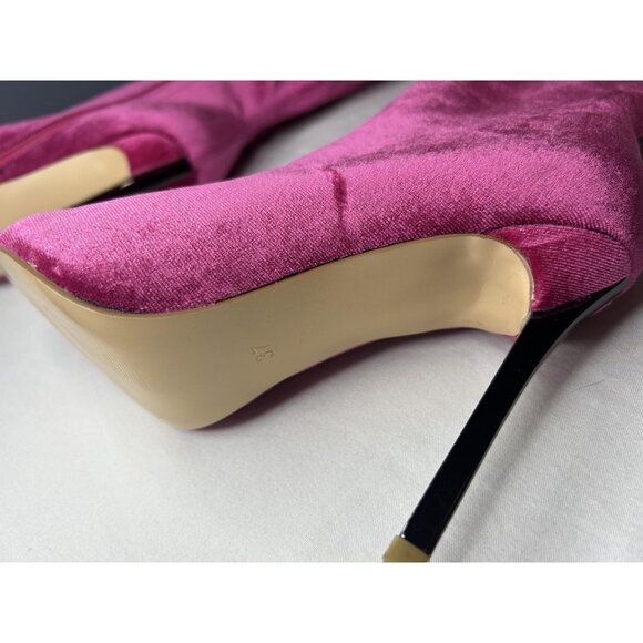 Over The Knee Velvet Boots Womens 6.5 US EU 37 Barbie Pink Pointed Toe Stiletto - Picture 7 of 16